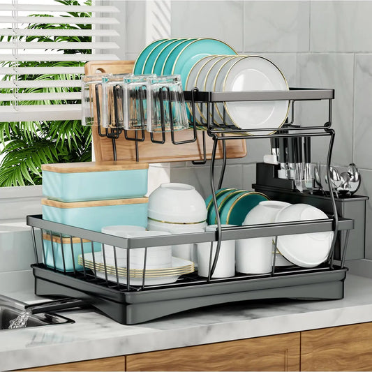Two Tier Dish Drying Rack For Kitchen Countertop Removable