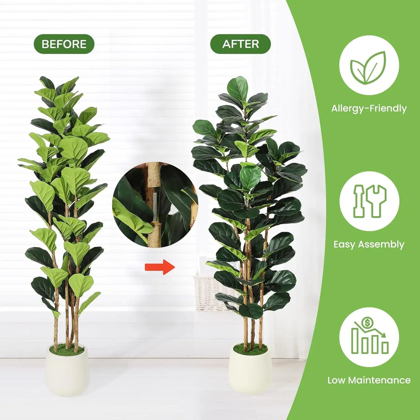 HiMISS Fiddleleaf Fig Tree In Pot For Home Decorative Display