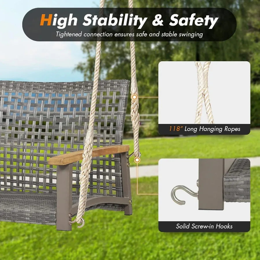 Durable Outdoor Hanging Porch Swing With Cushion For Two