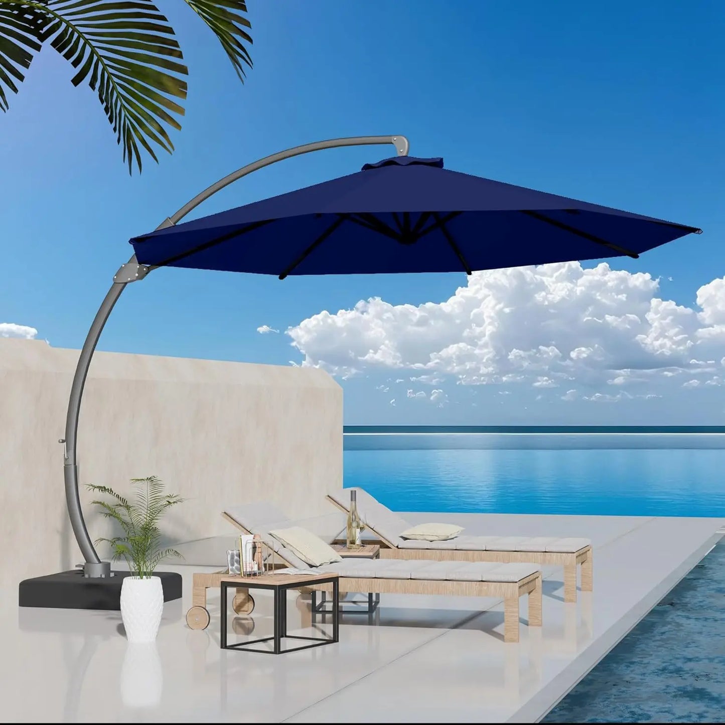 Aluminum Patio Umbrella With Base Cantilever Rotating 360 Degree