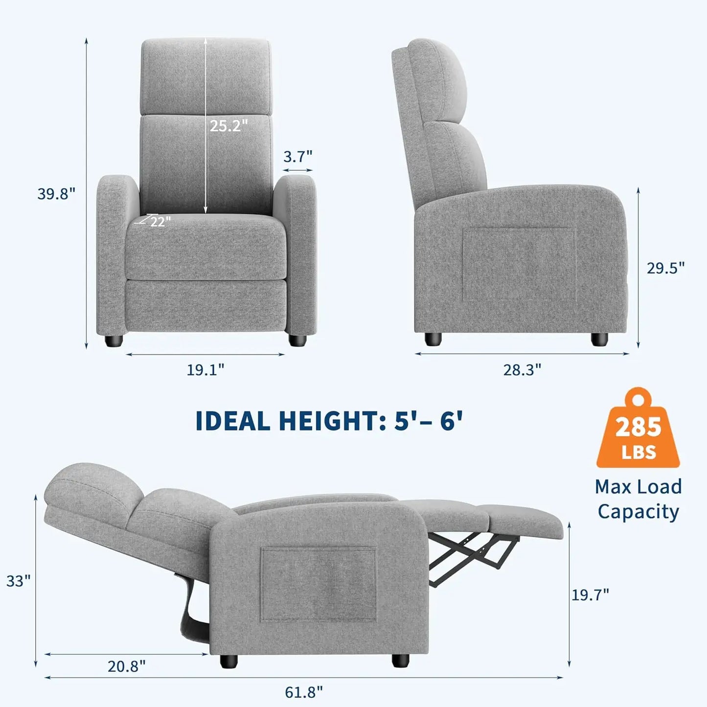 HiMISSCN Push Back Recliner Chair for Adults Ergonomic Comfort