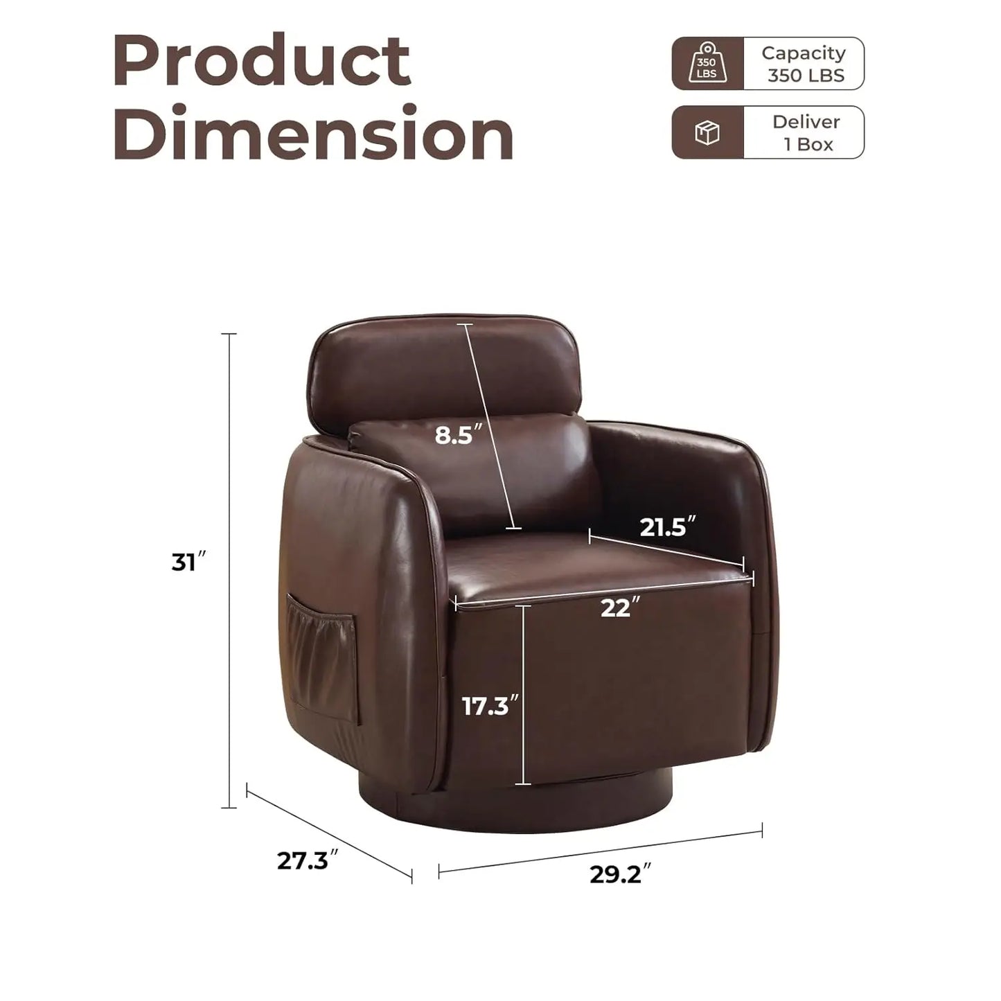 XIAOLANG Swivel Leather Barrel Chair For Living Room Modern Upholstered
