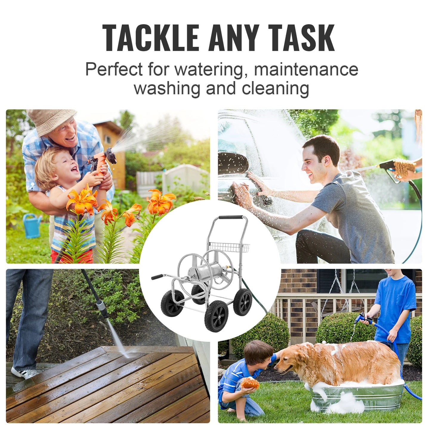 SucceBuy Garden Hose Reel Cart Heavy Duty Watering System