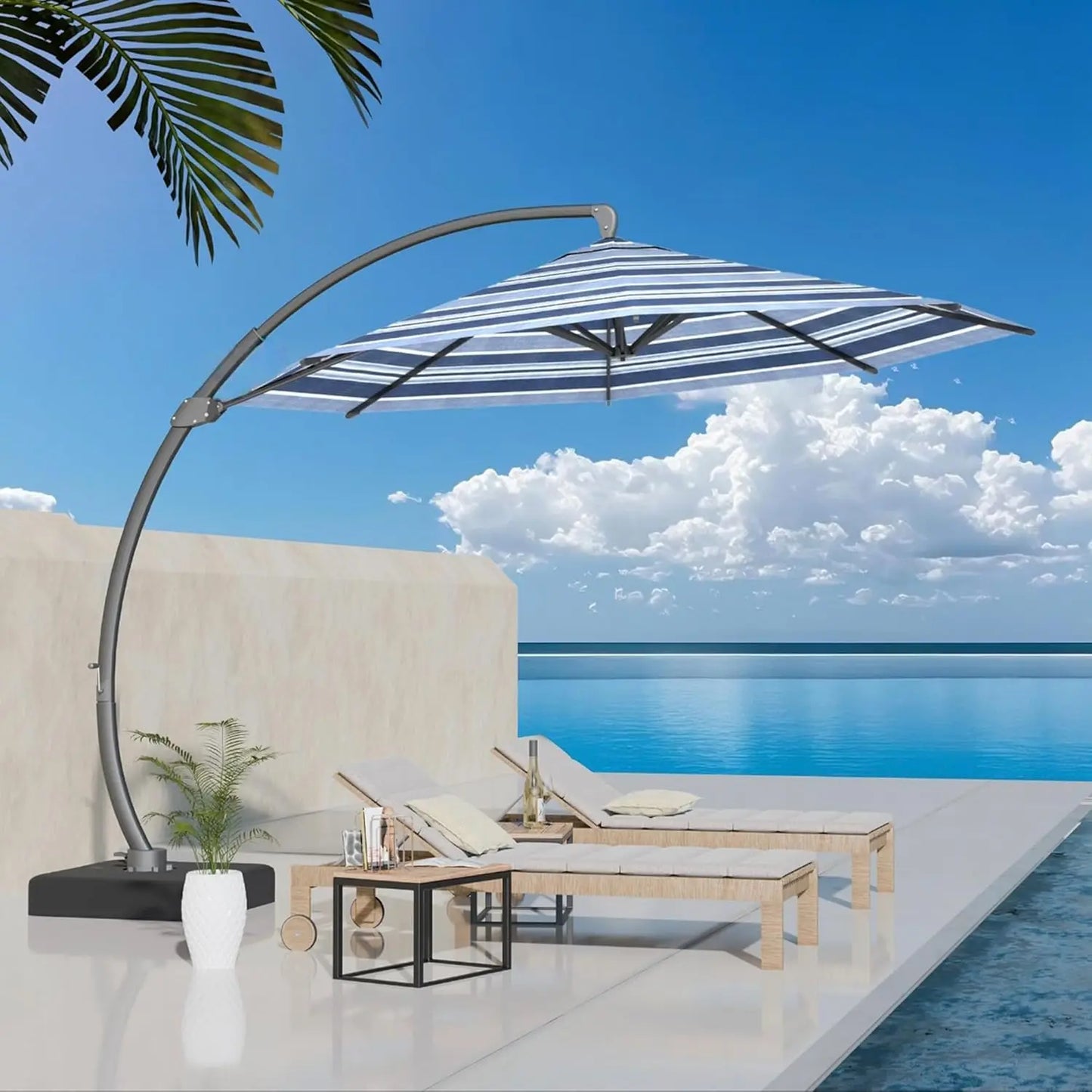 Aluminum Patio Umbrella With Base Cantilever Rotating 360 Degree