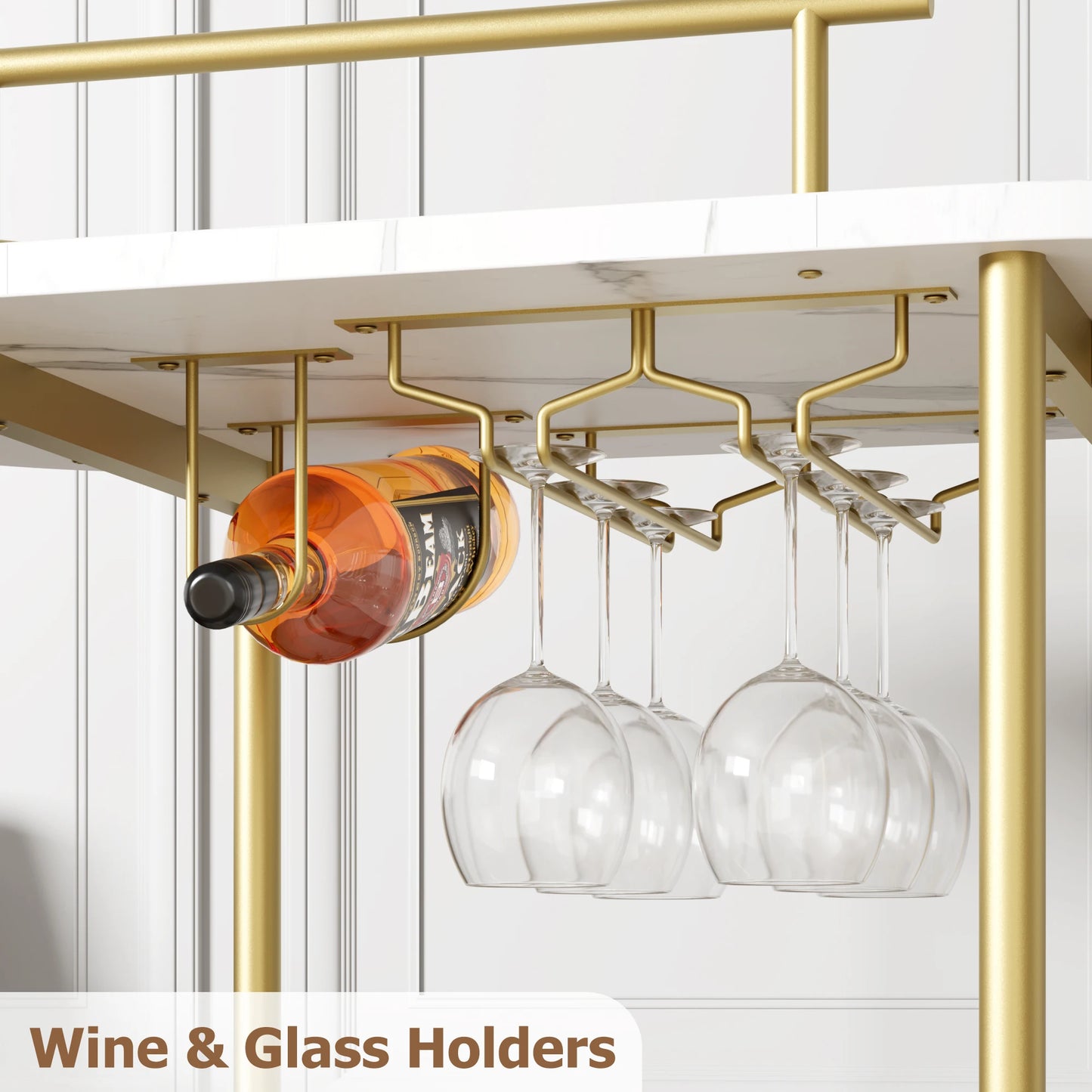 TWISTER.CK Gold Bar Cart With 4 Tier Wine Rack Wheeled