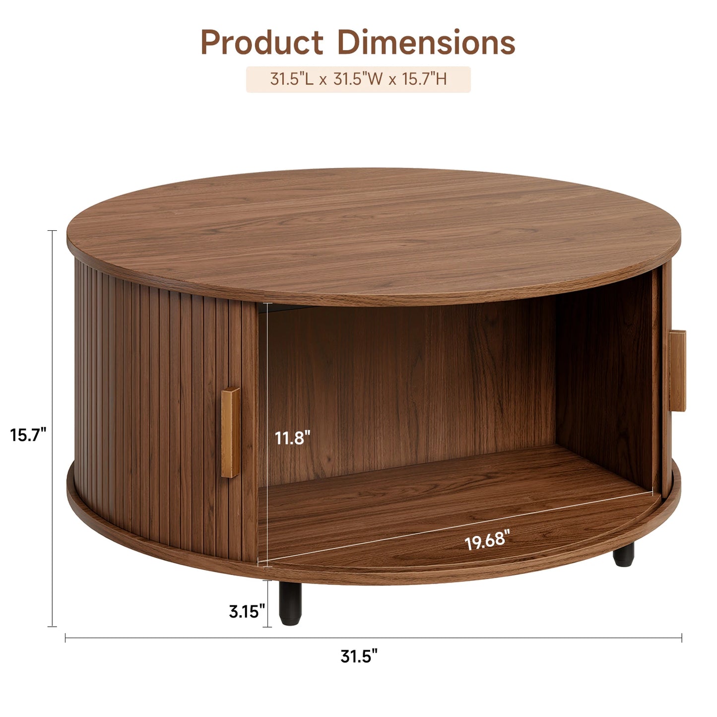 ONBRI Round Coffee Table With Storage