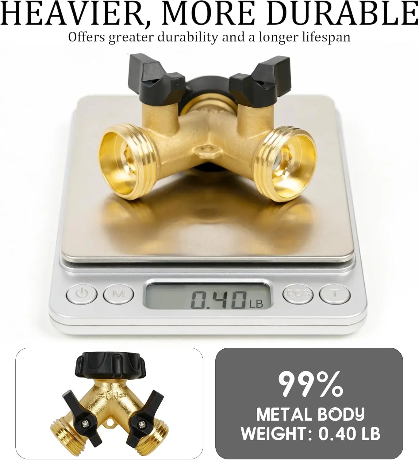 Brass Garden Hose Splitter 2 Way 3/4 Inch Connector With Valves