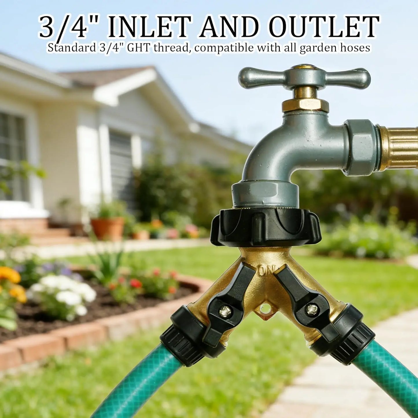 Brass Garden Hose Splitter 2 Way 3/4 Inch Connector With Valves