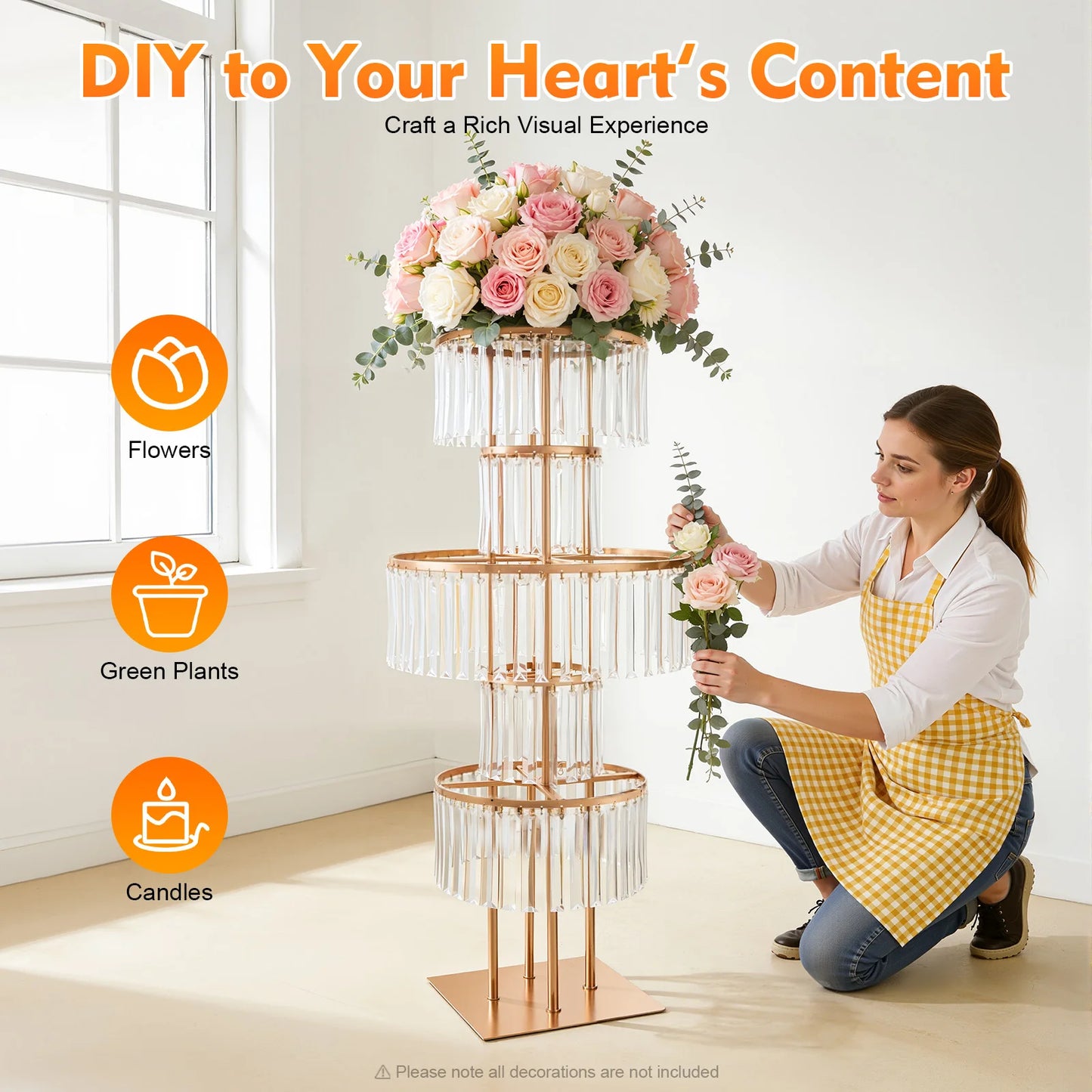 Five Tier Gold Acrylic Wedding Flower Stand Crystal Style Centerpiece