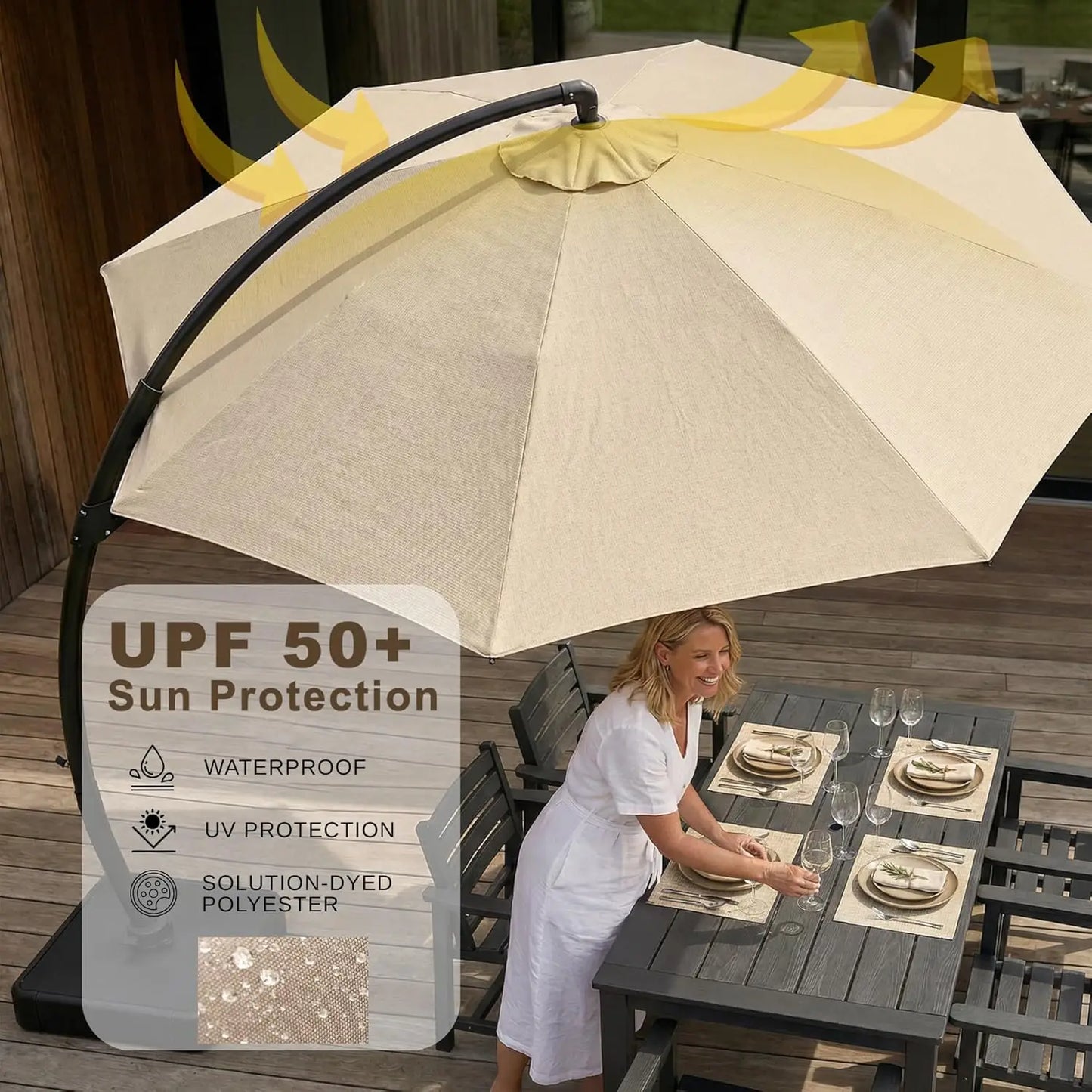 Aluminum Patio Umbrella With Base Cantilever Rotating 360 Degree