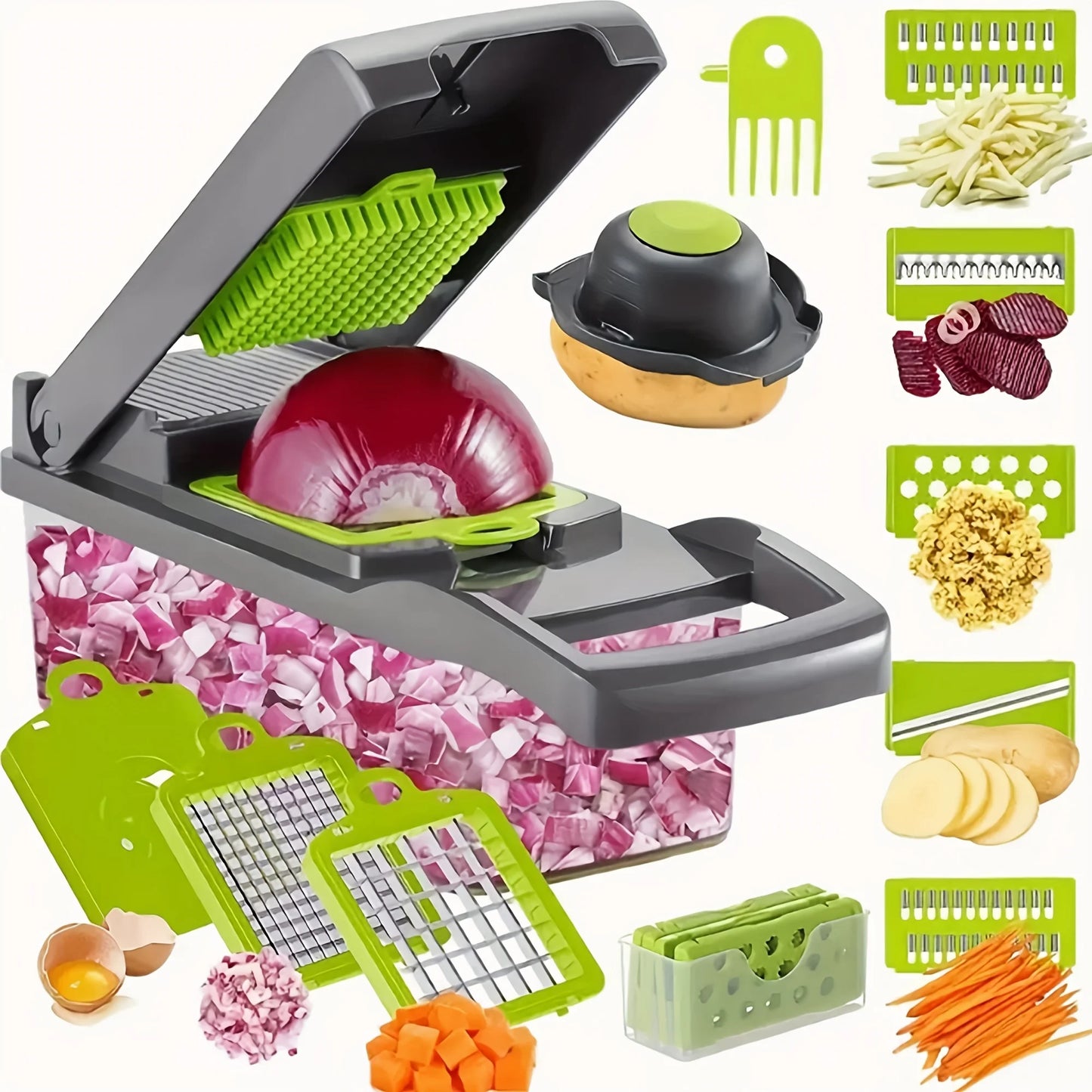 UPWORK 16-in-1 Manual Food Chopper With Container And 8 Blades