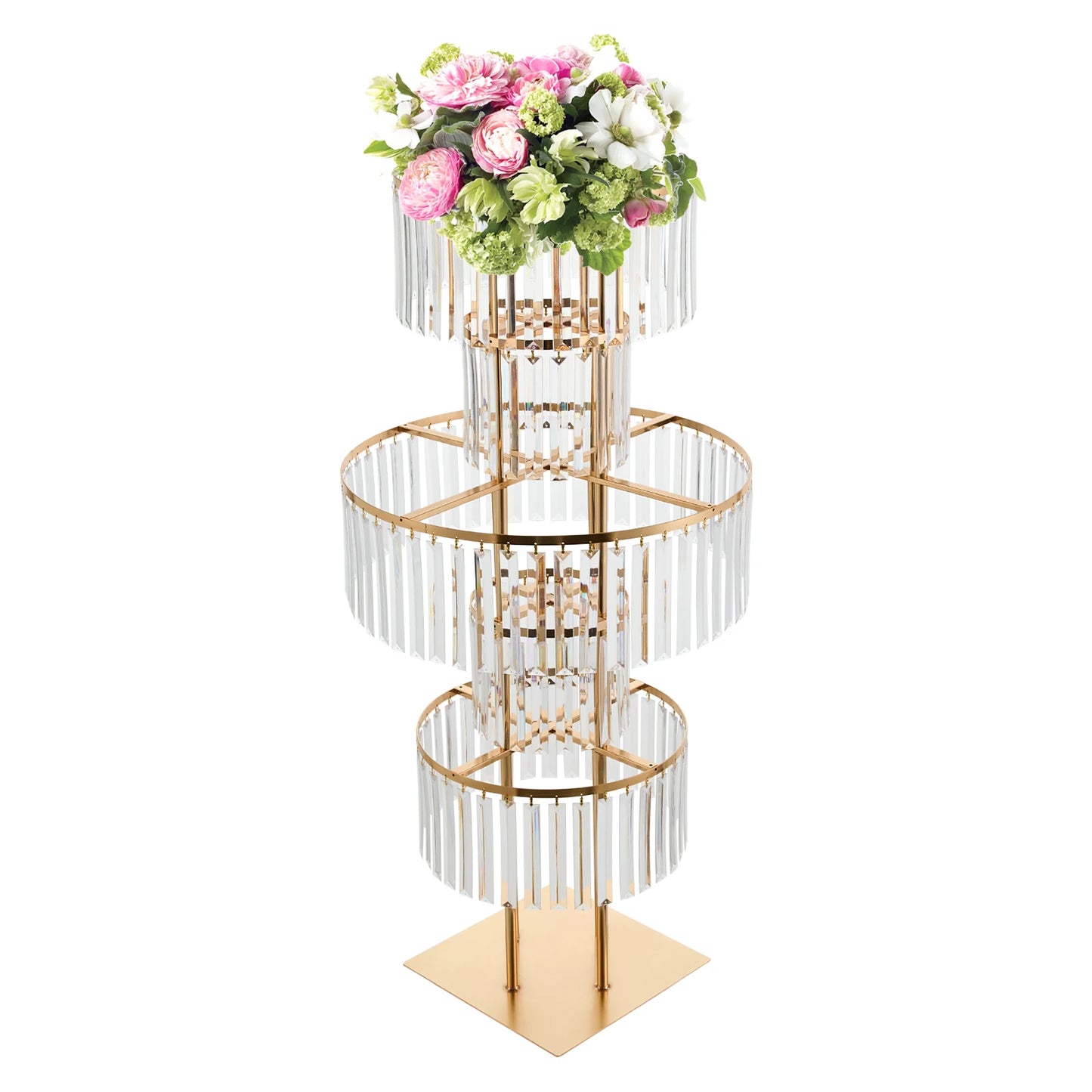 Five Tier Gold Acrylic Wedding Flower Stand Crystal Style Centerpiece