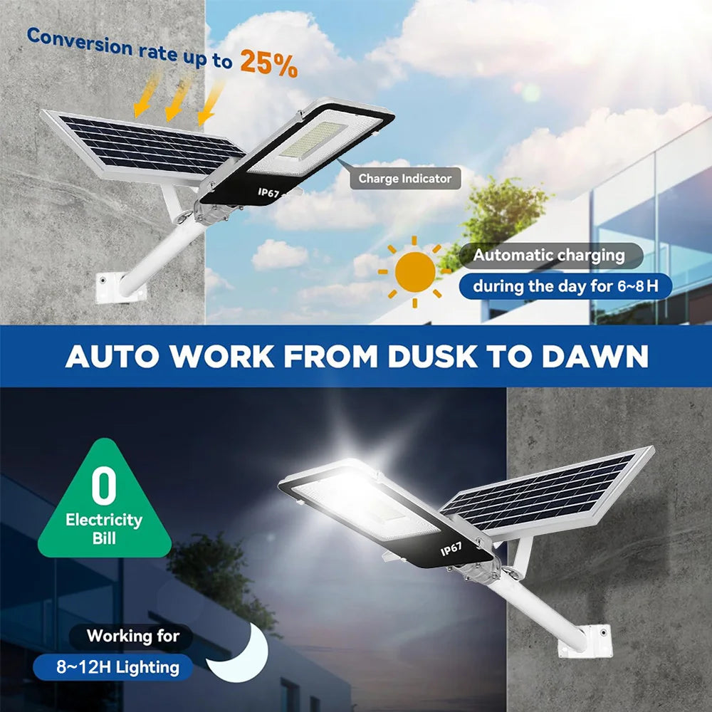 UMEXUS Solar High-Power 6500K LED Dusk-to-Dawn Street Light
