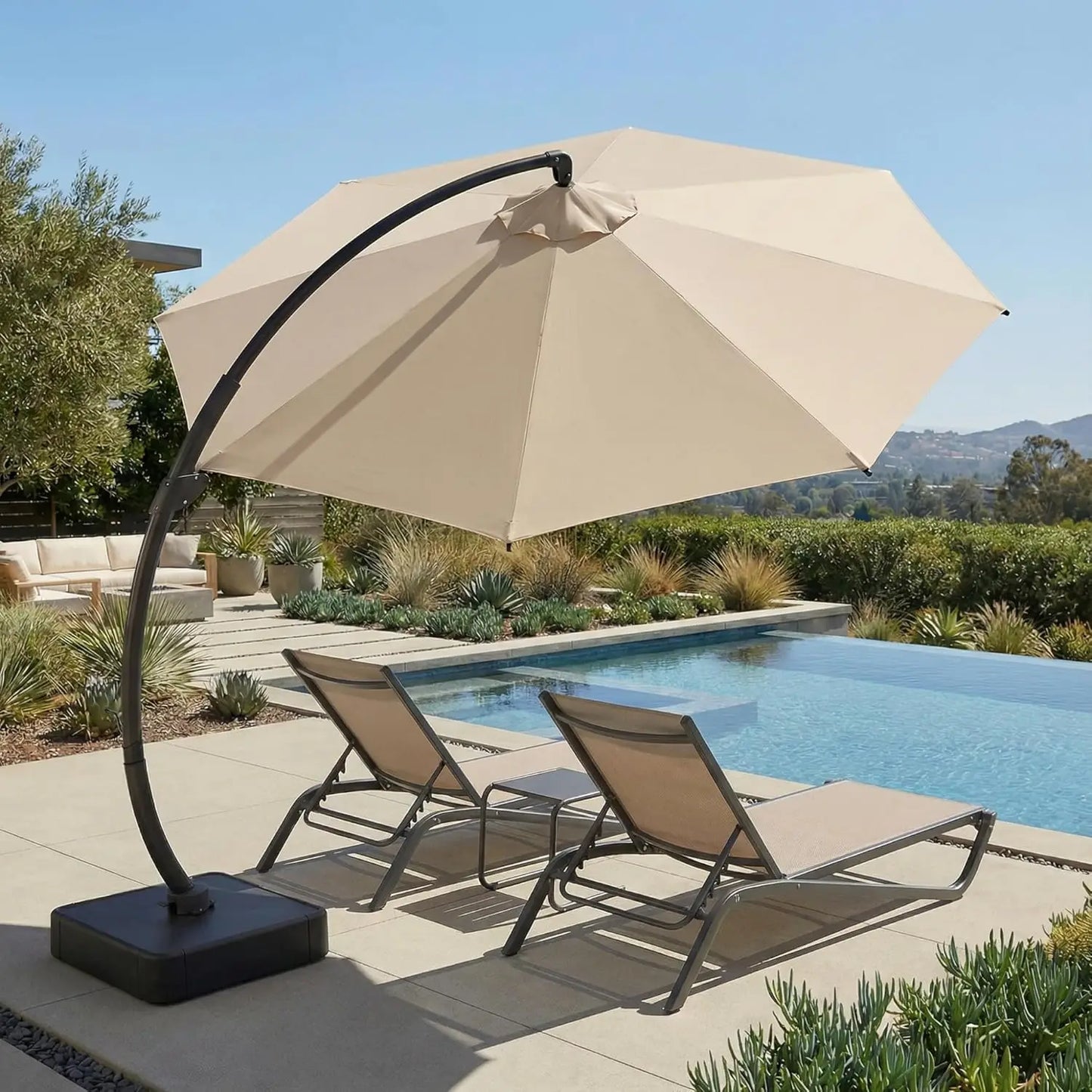 Aluminum Patio Umbrella With Base Cantilever Rotating 360 Degree