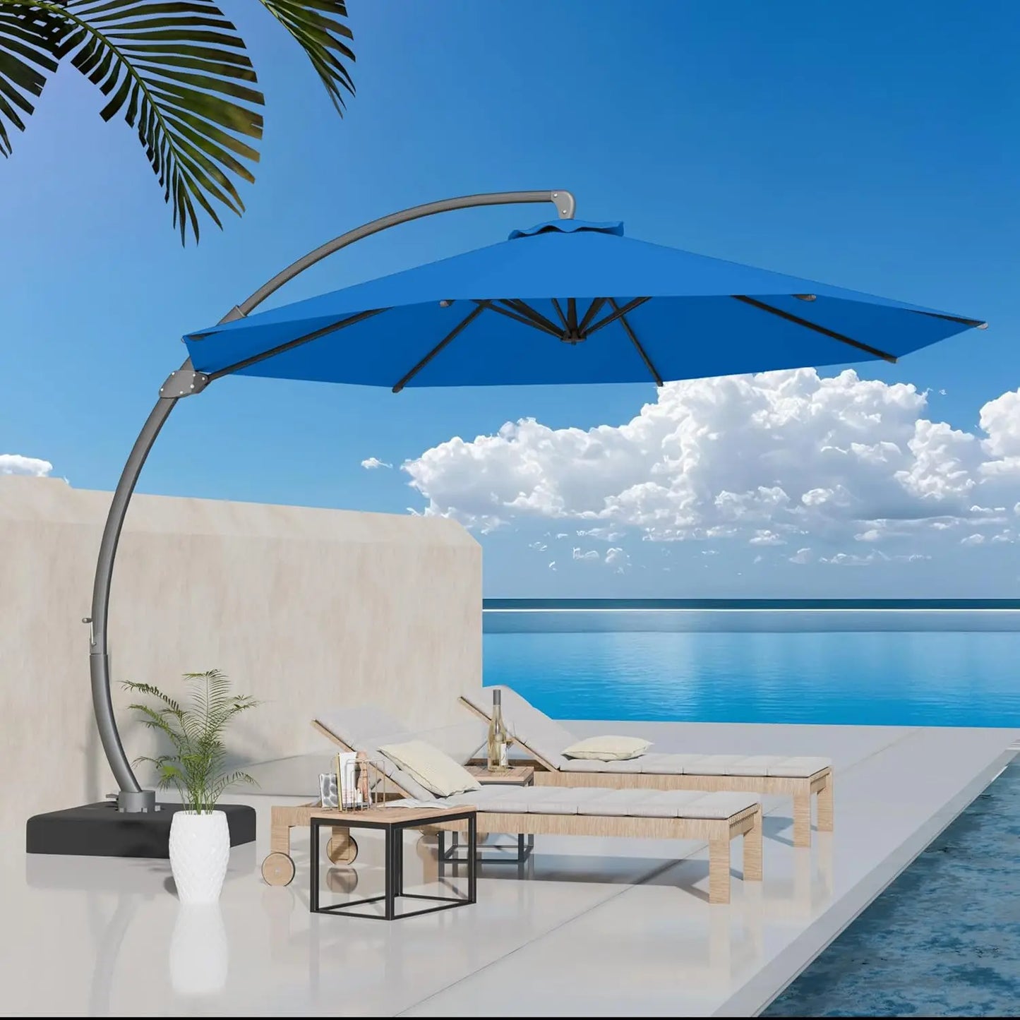 Aluminum Patio Umbrella With Base Cantilever Rotating 360 Degree