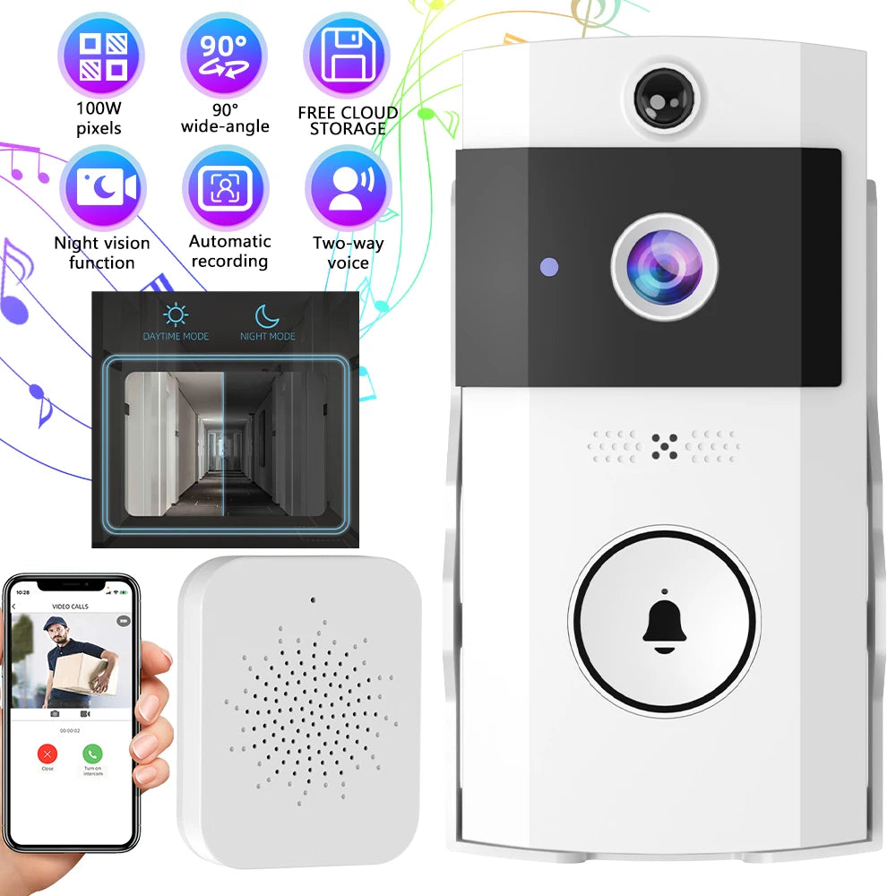 Wireless Smart Video Doorbell Camera 1MP 90 Degree Wide View Night Vision