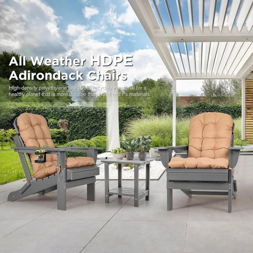 Adirondack Chairs Set Of 2 With Cushions And Cup Holders HDPE
