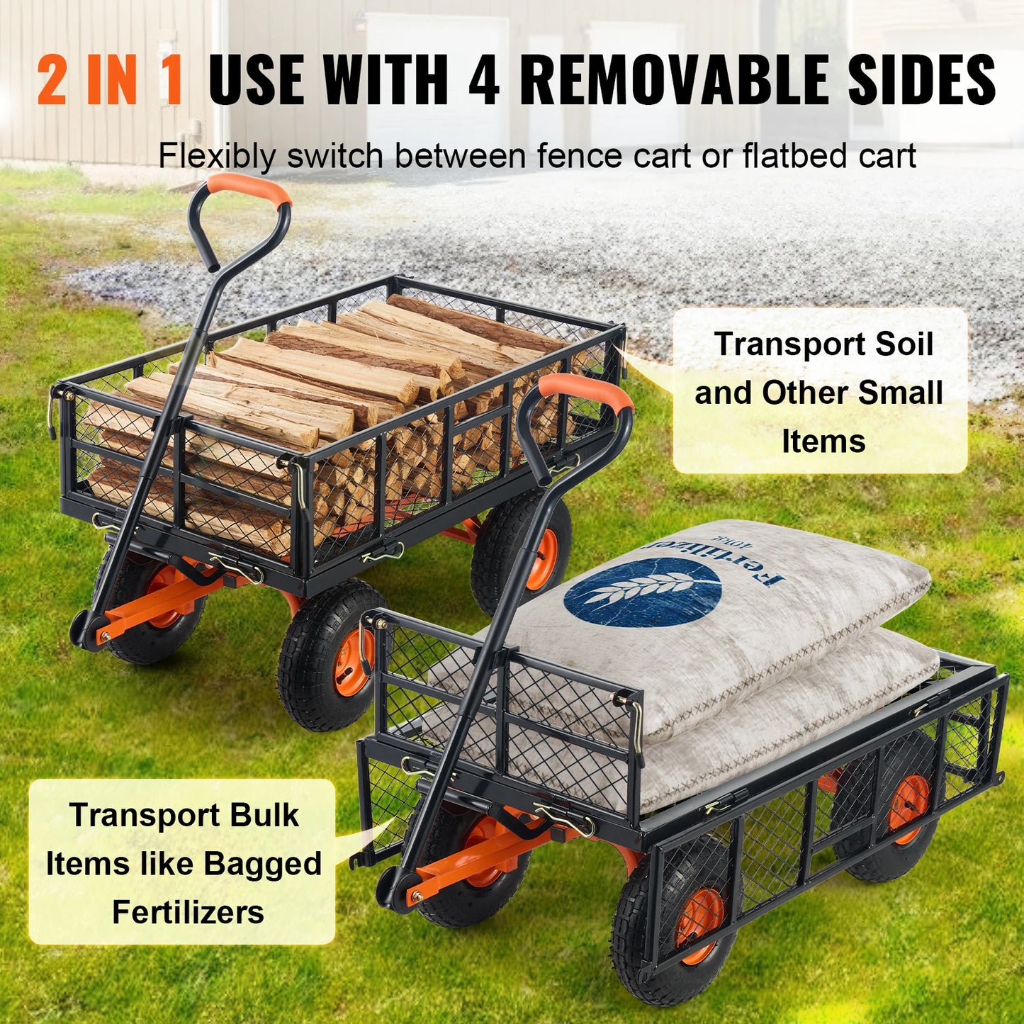 SucceBuy Garden Cart Sturdy Metal Utility Wagon Dump Cart 400/880Lbs