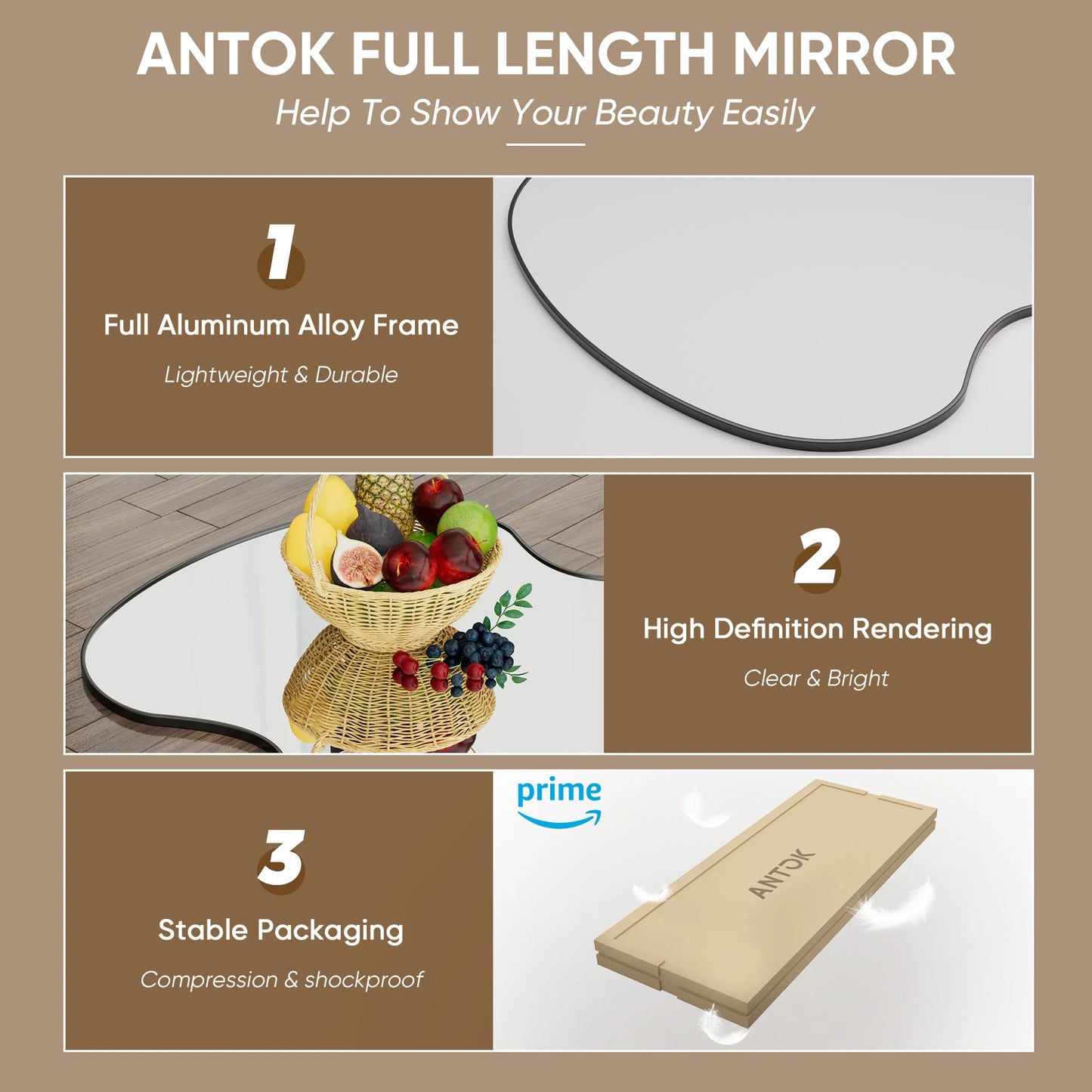 Antok Full Length Mirror With Stand In Wavy Glass Design