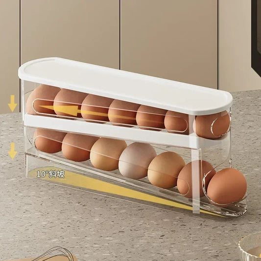 Fridge Egg Storage Box Automatic Rolling Dispenser Organizer