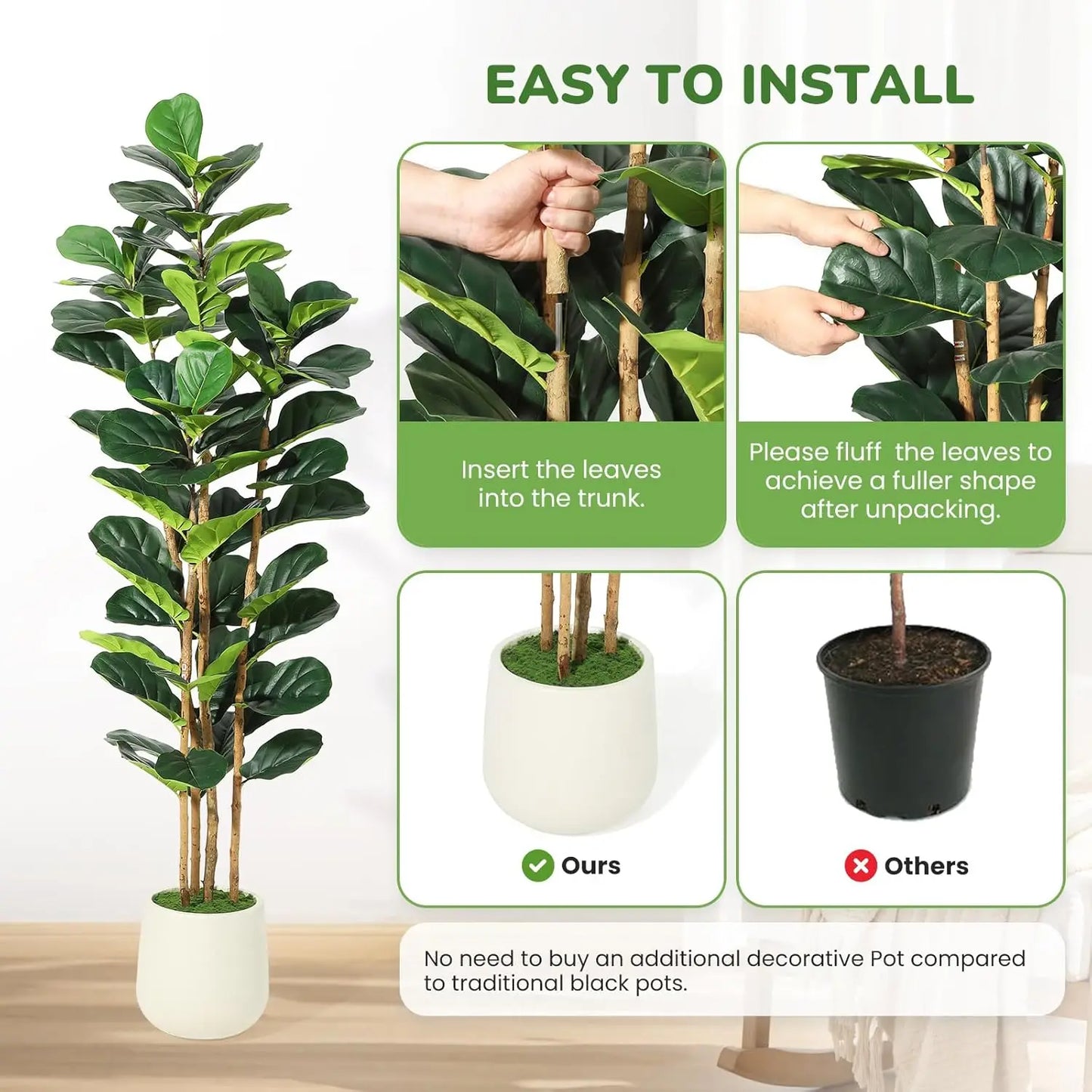 HiMISS Fiddleleaf Fig Tree In Pot For Home Decorative Display