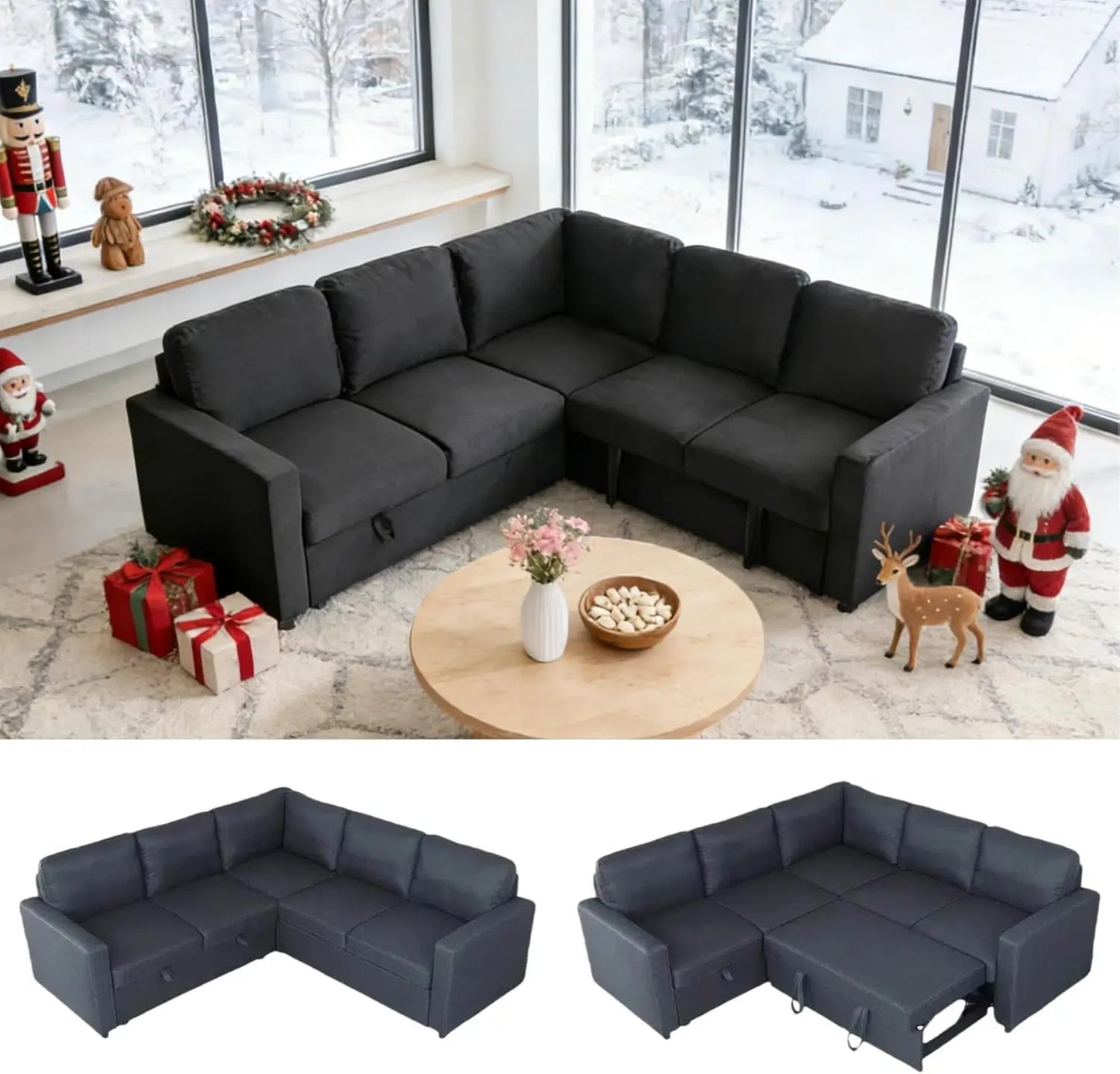 L-Shaped Sectional Sleeper Sofa With Pull-Out Bed And Storage Chaise