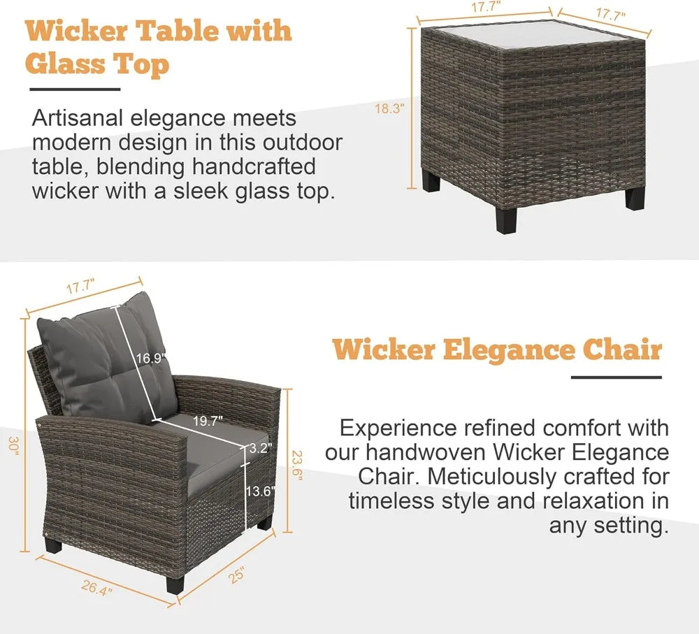 3-Piece Patio Set With Table PE Rattan Wicker
