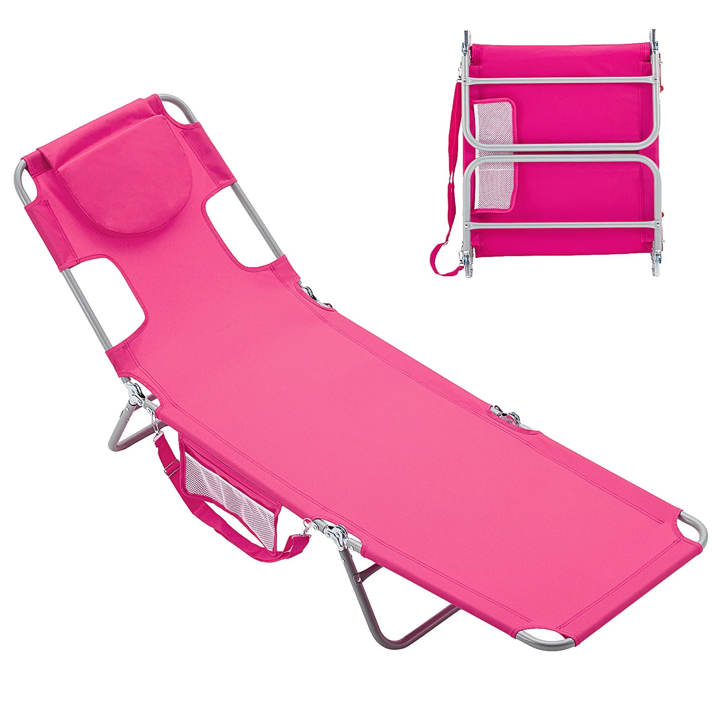 JHK 5-Position Adjustable Reclining Beach Lounge Chair With Arm Holes