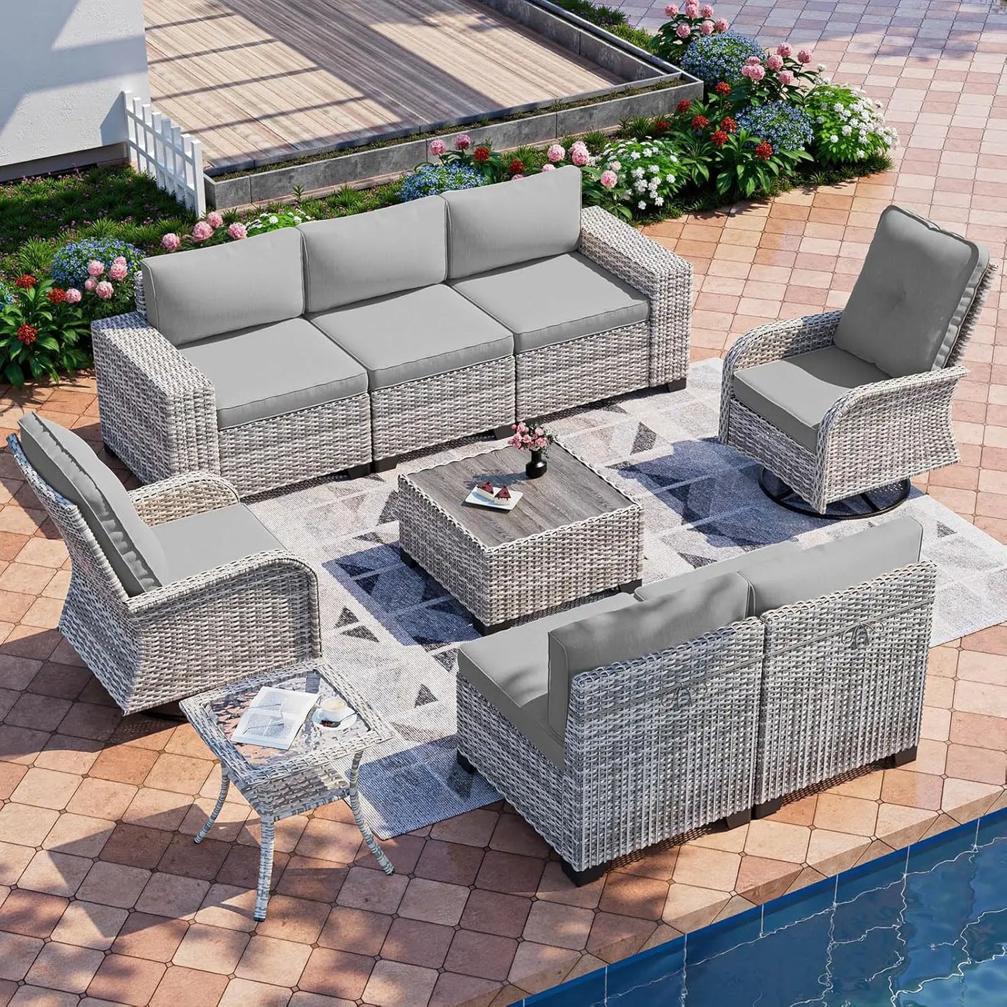 Outdoor Patio Furniture Set With Rocking Swivel Chairs