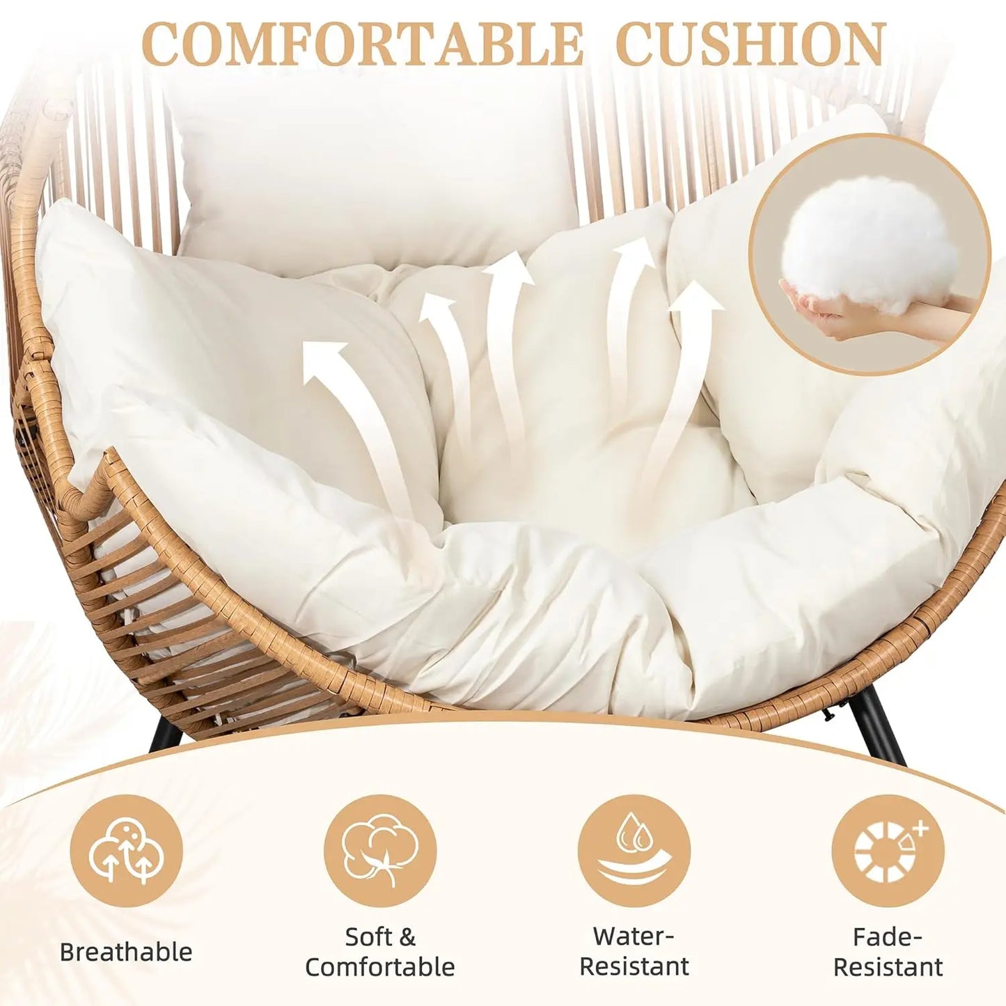 Wicker Rocking Egg Chair With Cushion For Indoor Outdoor Use