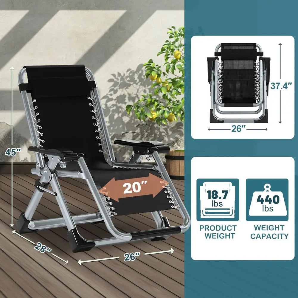 YTYIN Padded Zero Gravity Chair With Cup Holder Folding Lounge