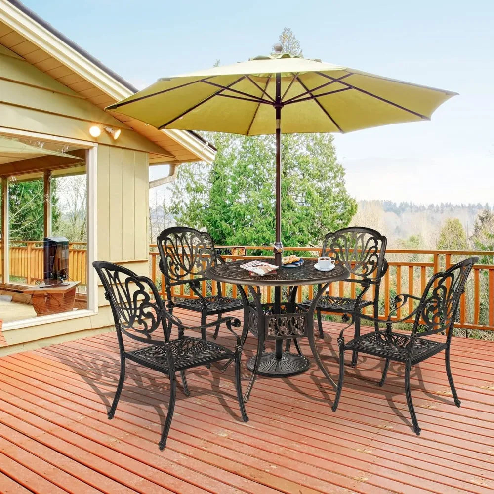 Cast Aluminum Patio Dining Table With Umbrella Hole For Outdoors
