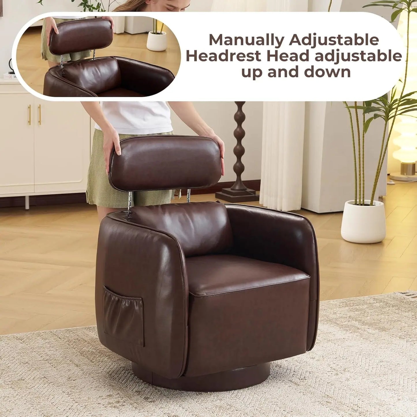 XIAOLANG Swivel Leather Barrel Chair For Living Room Modern Upholstered
