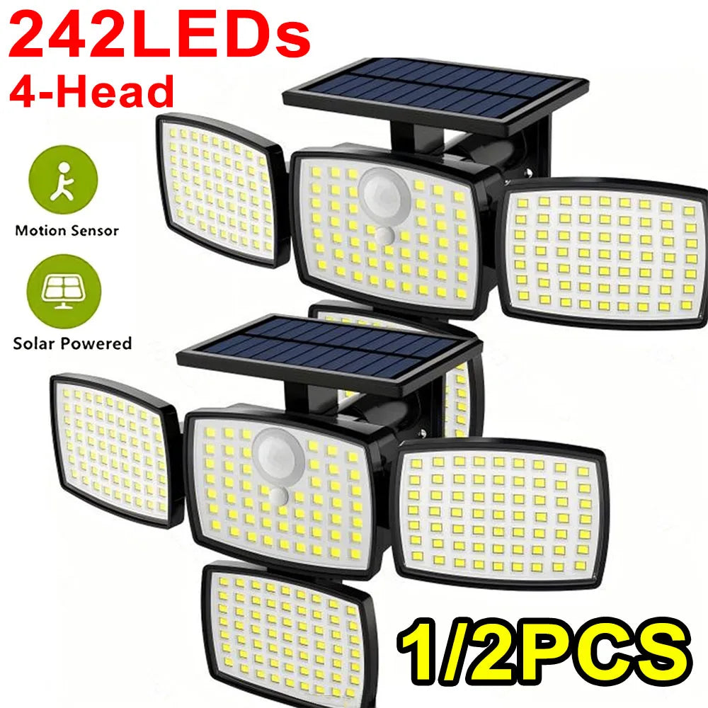 GHUSTAR 4 Head Solar Outdoor Lights With Motion Sensor