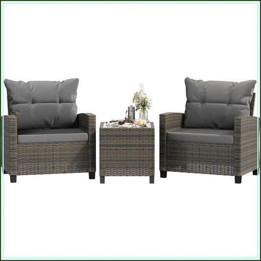 3-Piece Patio Set With Table PE Rattan Wicker