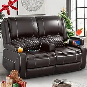 RBXC Loveseat Recliner Sofa With Manual Recline And Faux Leather