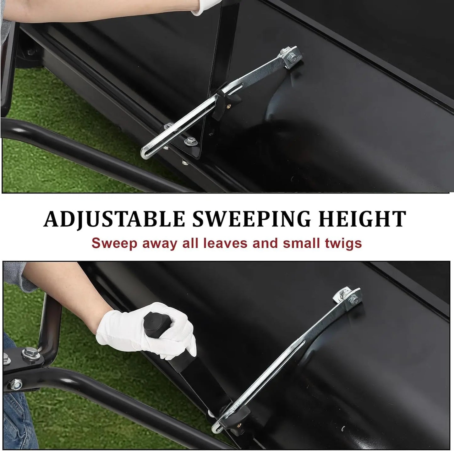 HiMISS Tow Behind Lawn Sweeper With Hopper And Adjustable Height