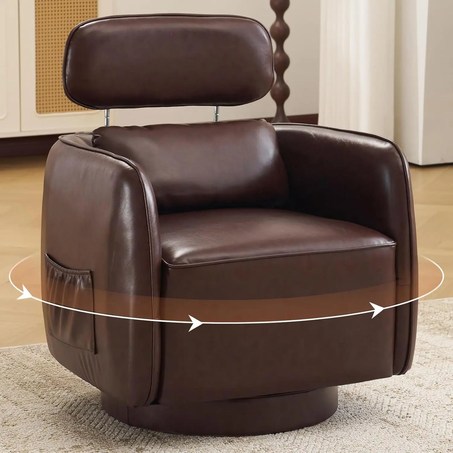 XIAOLANG Swivel Leather Barrel Chair For Living Room Modern Upholstered