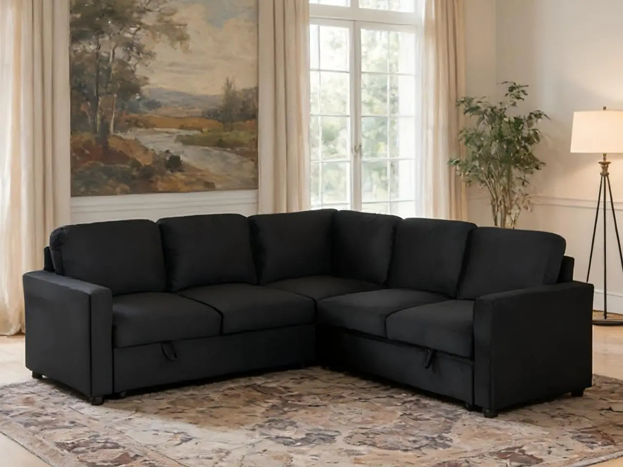 L-Shaped Sectional Sleeper Sofa With Pull-Out Bed And Storage Chaise