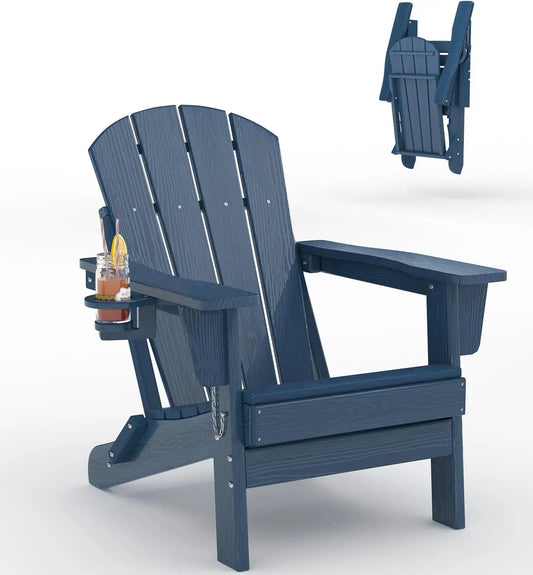 Folding Adirondack Chair All Weather HDPE Outdoor With Cup Holder