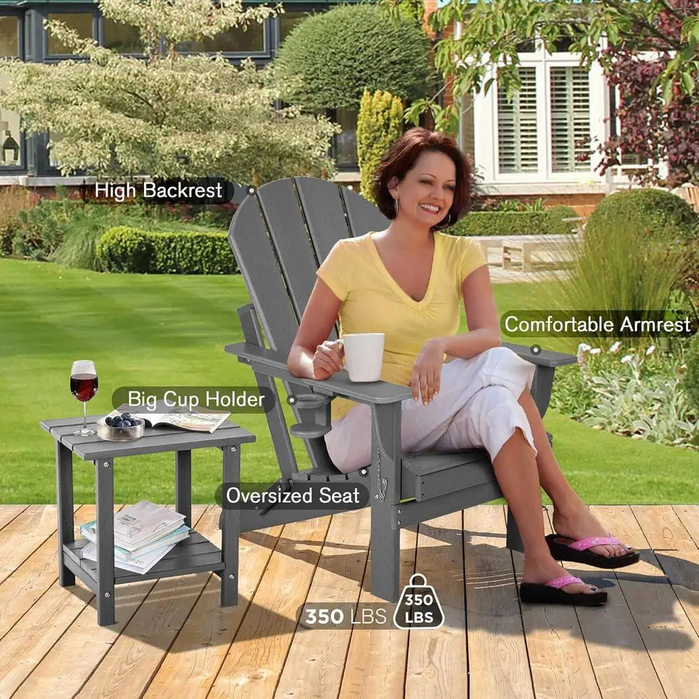 Adirondack Chairs Set Of 2 With Cushions And Cup Holders HDPE