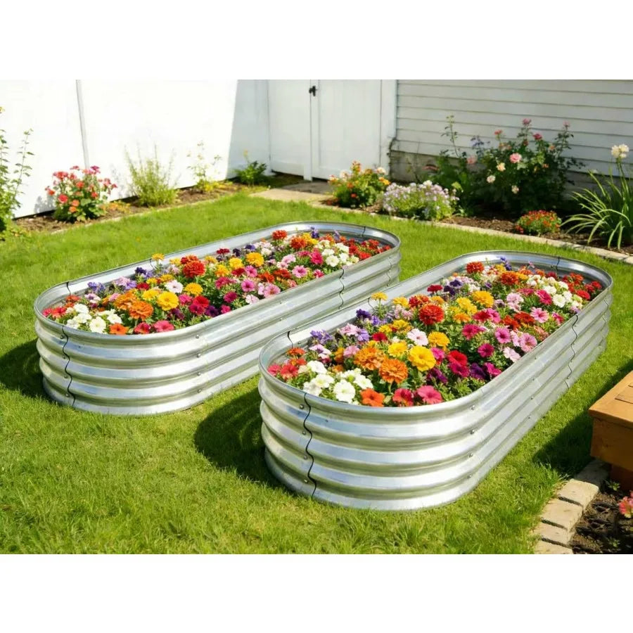Metal Raised Garden Bed Elevated Planter 2 Pack Vegetables Herbs