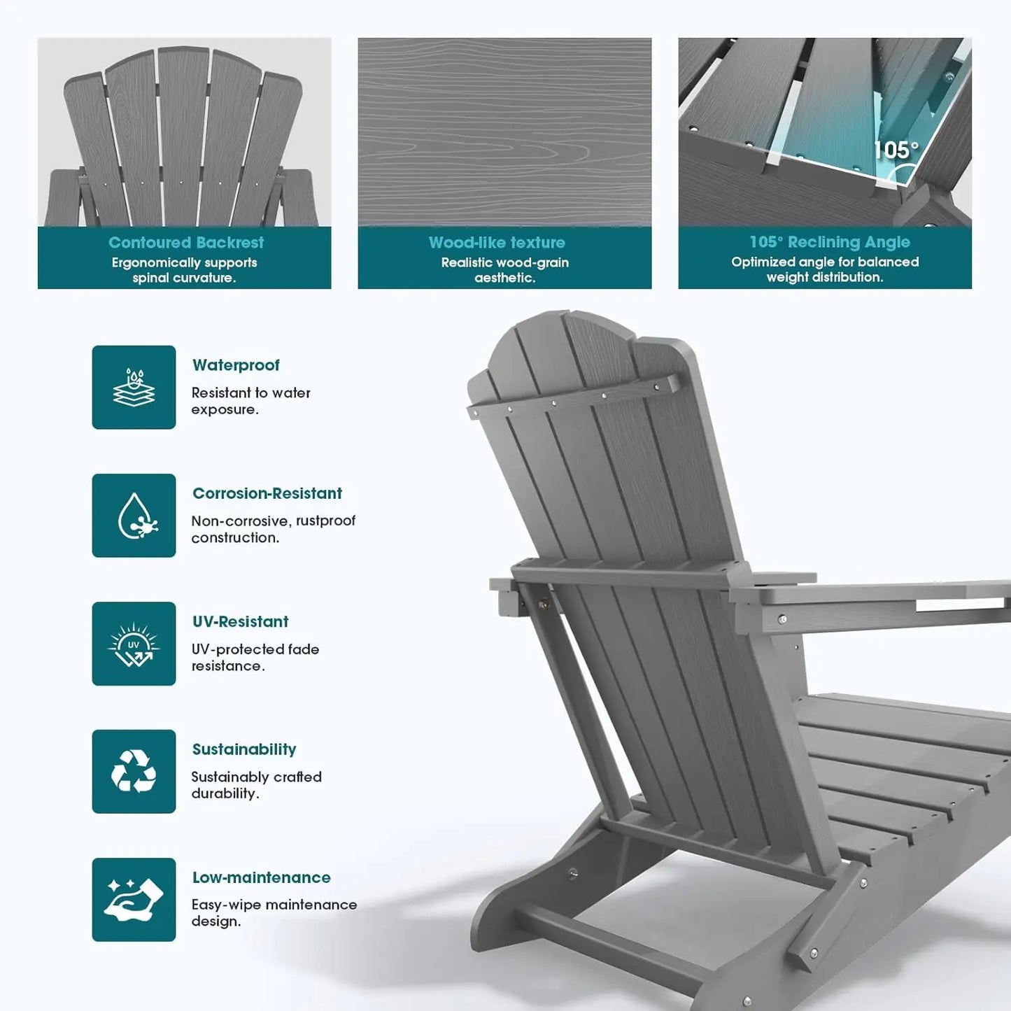 MOYU All-Weather Folding Adirondack Chairs Set Of 2