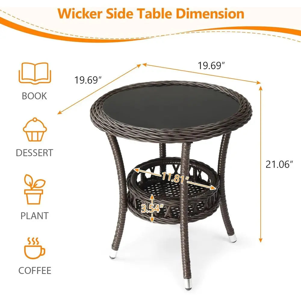 XMSJ Outdoor Wicker Side Table With Storage For Patio Deck