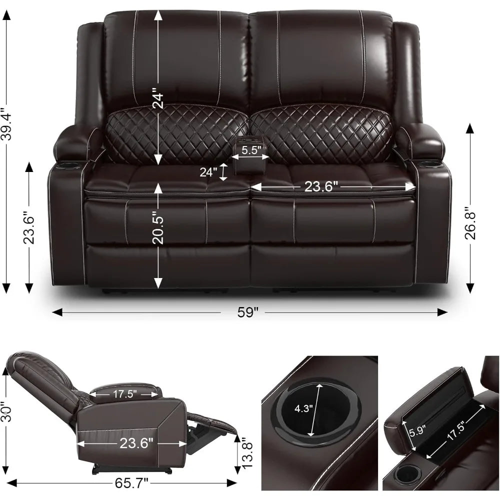 RBXC Loveseat Recliner Sofa With Manual Recline And Faux Leather