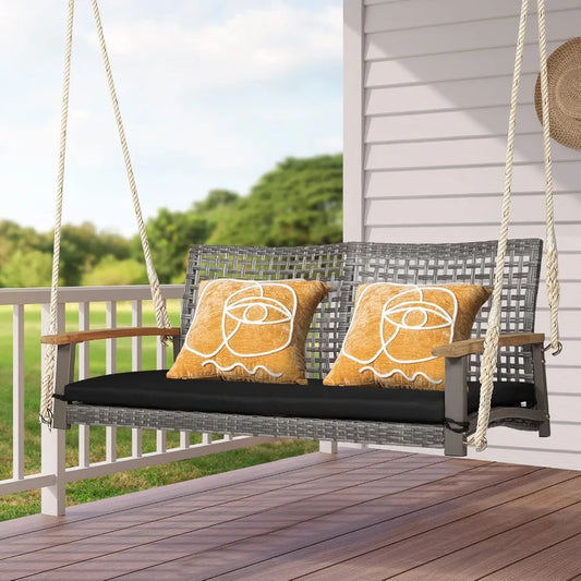 Durable Outdoor Hanging Porch Swing With Cushion For Two