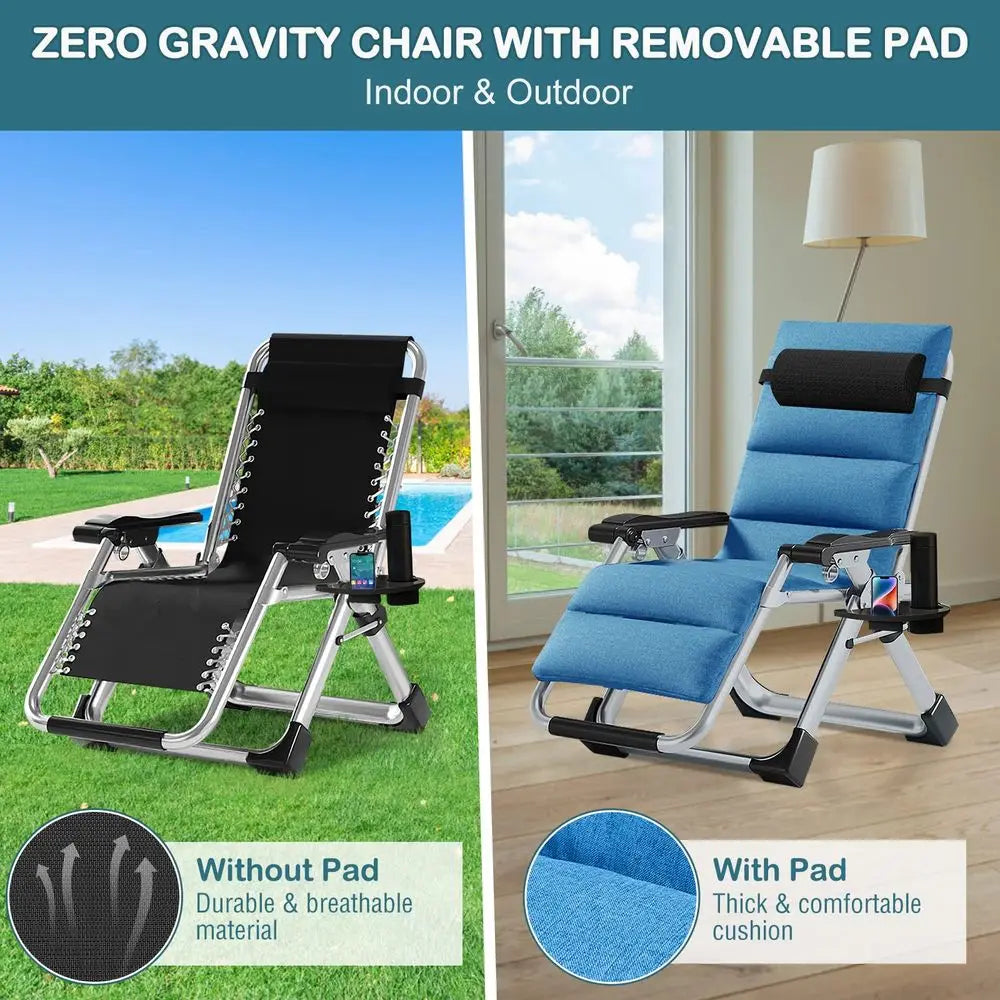 YTYIN Padded Zero Gravity Chair With Cup Holder Folding Lounge
