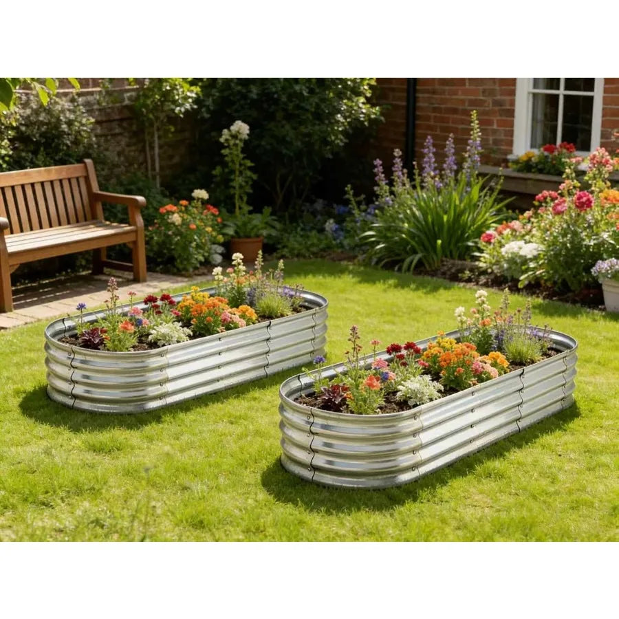 Metal Raised Garden Bed Elevated Planter 2 Pack Vegetables Herbs