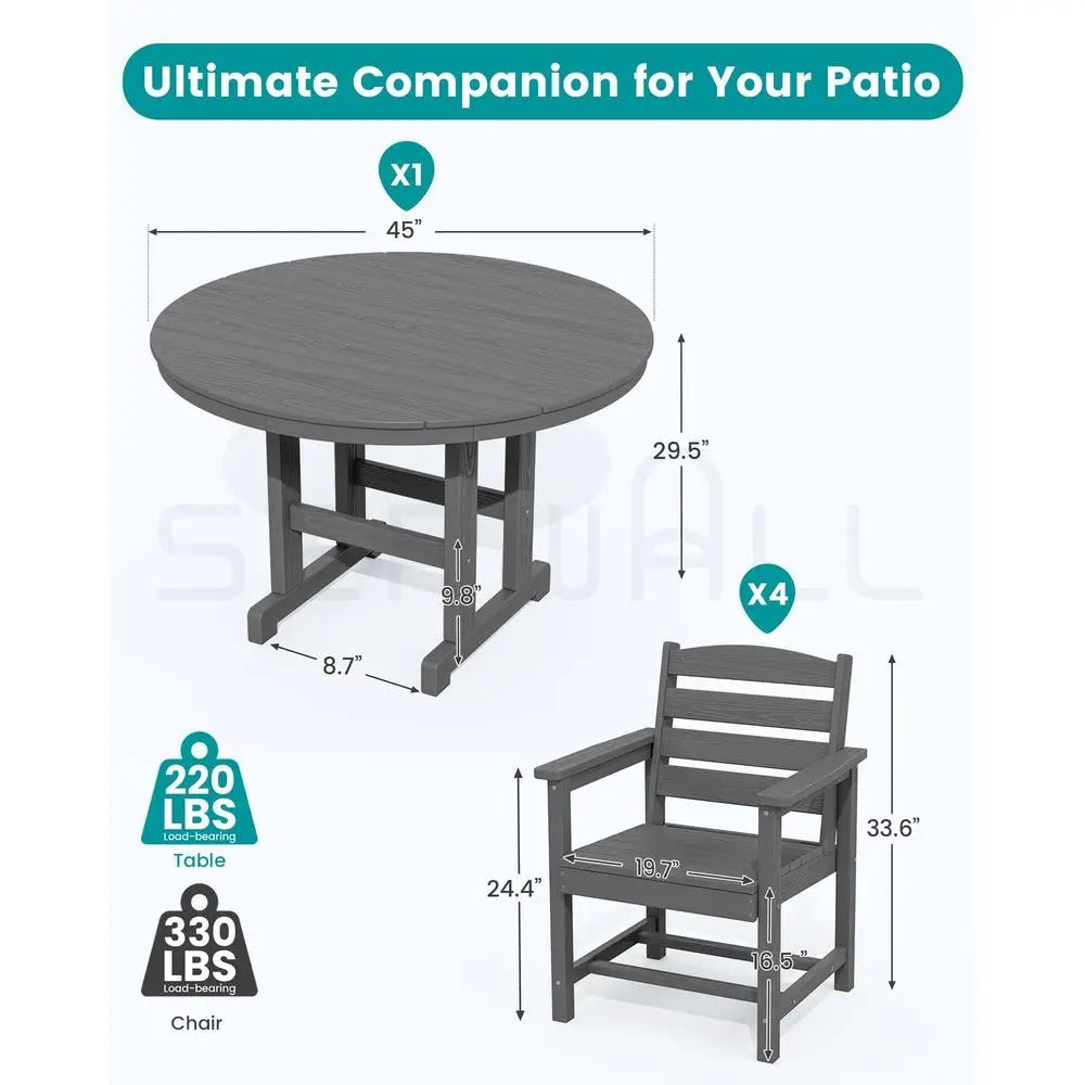 HDPE Patio Dining Set With Table And Four Chairs Outdoor