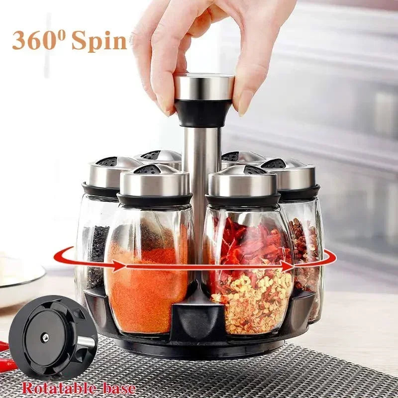 Glass Spice Jar Set With Rack For Salt Shakers Kitchen